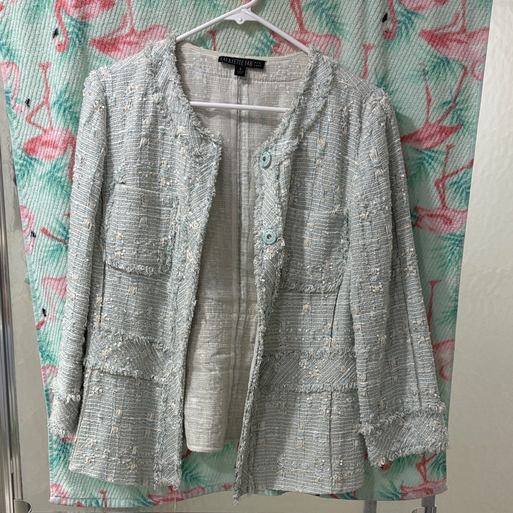 Lafayette 148 New York Light Gray Tweed Blazer